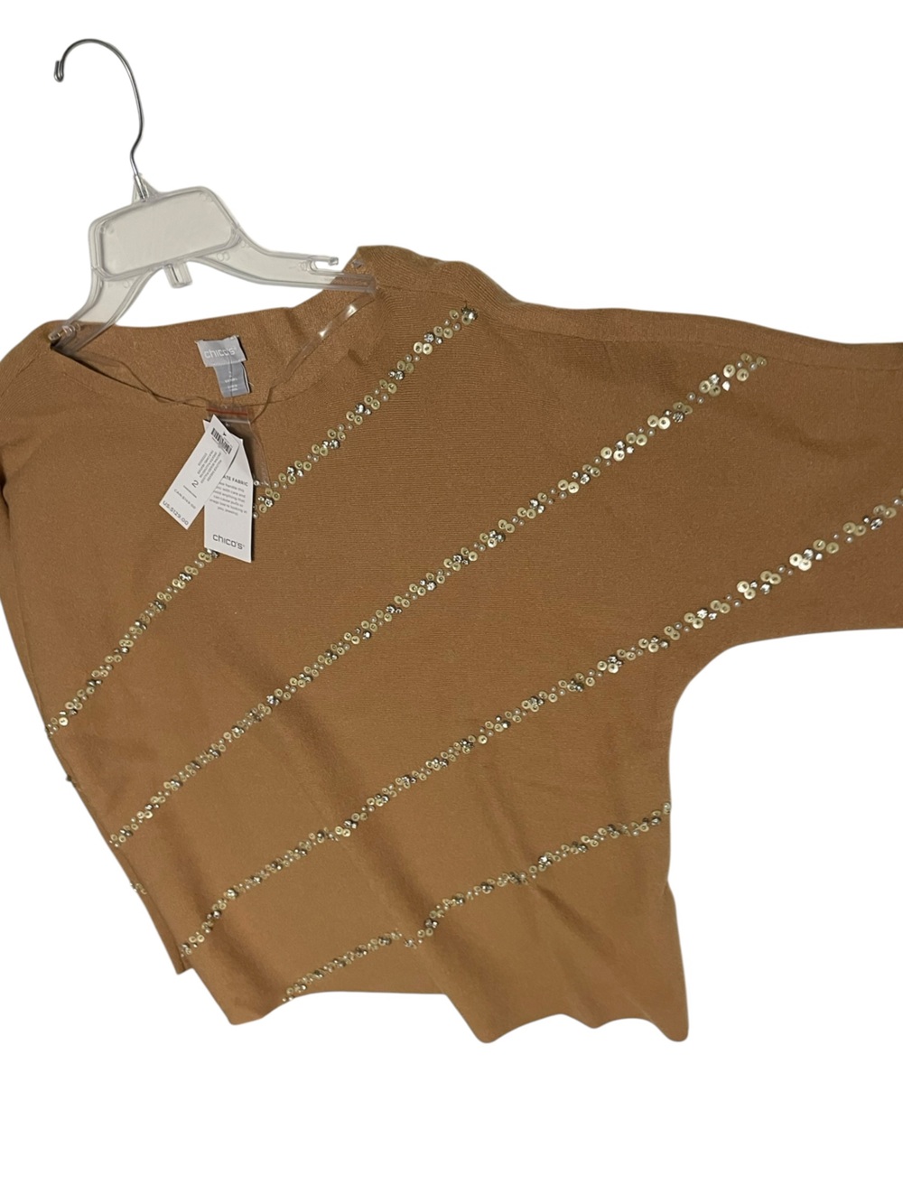 Chico's Beige Diagonal Beaded Embellished Soft Pullover Sweater Top Sz 2/L - Picture 5 of 16